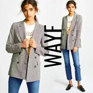 WAYF “Finn” Double Breasted Houndstooth Oversized Blazer